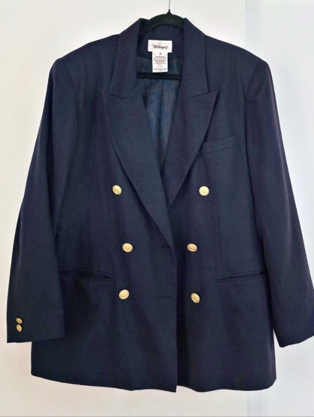 Vintage Worthington Navy Blue Wool Blend Double Breasted Gold Button Blazer 18
